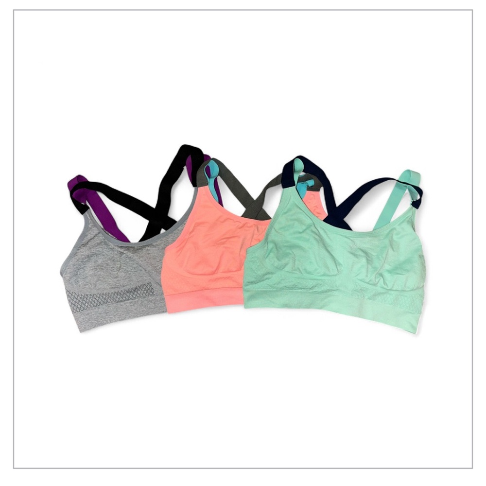 Vibrant Sports Bras Set - Gray, Coral, Mint